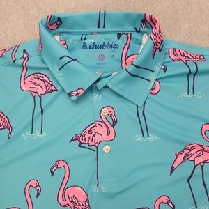Chubbies Teal and Pink Flamingo Polo Shirt